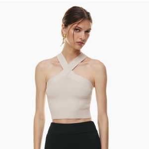 ARITZIA Babaton Sculpt Knit Criss Cross Cropped Tank in Matte Pearl